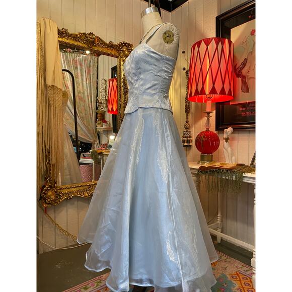 vintage 1990s ice blue prom dress corset top chiffon skirt s/m 90s formal 27 - Picture 8 of 11